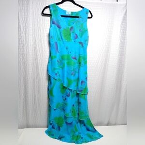 Click By C.M.C. 100% Linen VNeck Sleeveless Layered Floral Maxi Dress. Size S